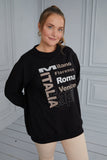 Γυναικεία μπλούζα με στάμπα Italia σε μεγάλα μεγέθη- Μαύρο
