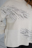 Πλεκτή μπλούζα με διακόσμηση πούπουλα σε μεγάλα μεγέθη - Μπέζ
