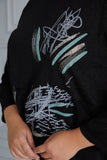 Макси блуза плетиво с надпис и връзки - Μαύρο
