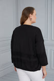 Πλεκτή γυναικεία μπλούζα με  κορδόνια σε μεγάλα μεγέθη - Μαύρο
