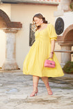 Καλοκαιρινό σέξι φόρεμα με μοντέρνα λαιμόκοψη σε μεγάλα μεγέθη -Κίτρινο