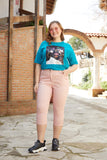 Ροζ κάπρι παντελόνι "Ρεμπέκα" σε μεγάλα μεγέθη