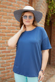 Βαμβακερό μπλουζάκι Basic σε 7 χρώματα σε μεγάλα μεγέθη - Πετρόλ