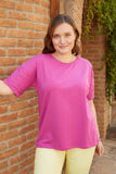 Βαμβακερό μπλουζάκι Basic σε μεγάλα μεγέθη - Ροζ
