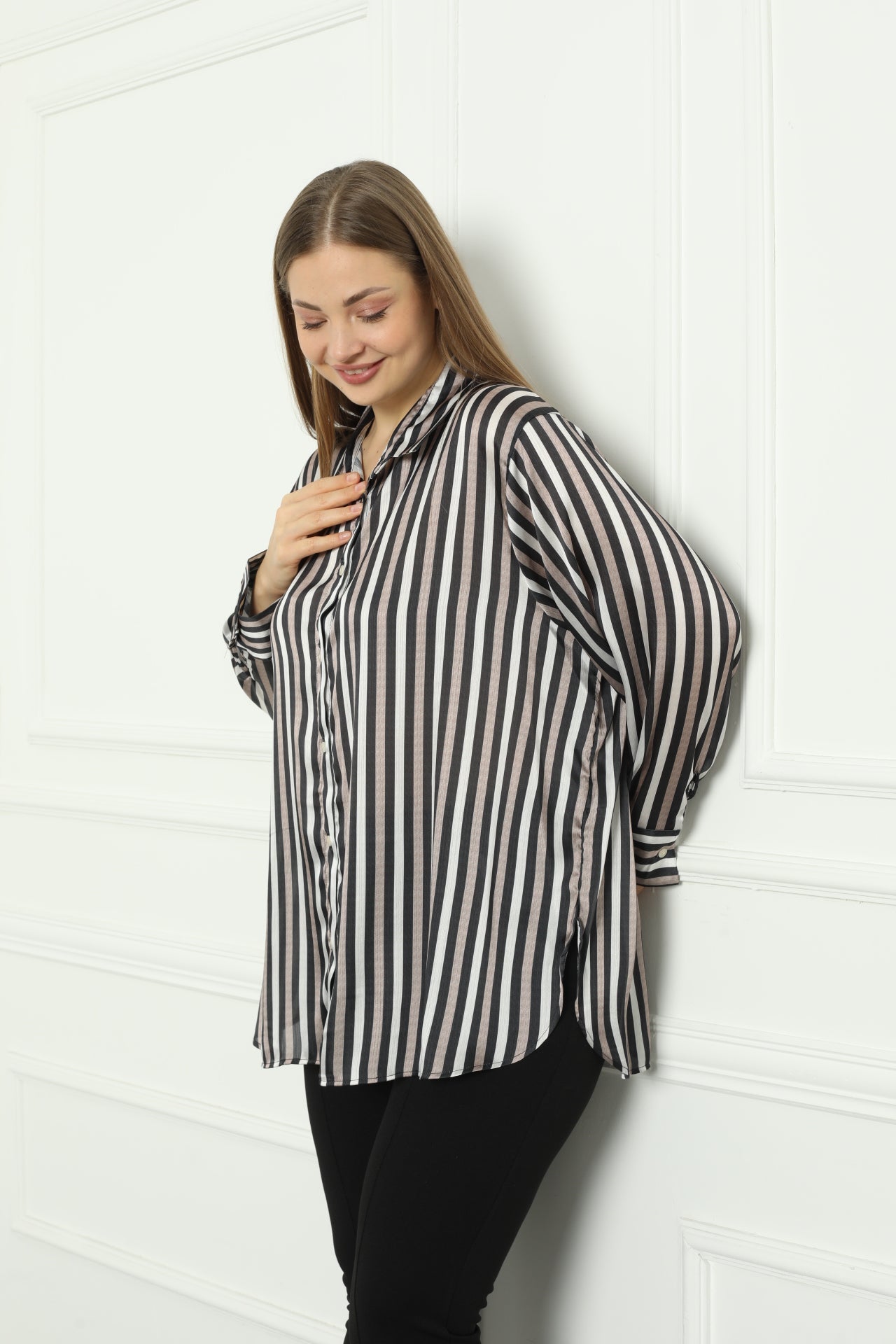 Γυναικείο πουκάμισο πολυτέλειας σε μεγάλα μεγέθη - Ρίγες