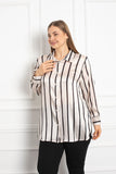 Γυναικείο πουκάμισο πολυτέλειας σε μεγάλα μεγέθη -  Ριγέ Λευκό