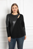 Γυναικεία μπλούζα με σκίσιμο σε μεγάλα μεγέθη - Μαύρο