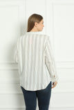 Ριγέ γυναικείο πουκάμισο βισκόζη σε μεγάλα μεγέθη- Μπλέ