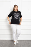 Γυναικείο βαμβακερό κοντομάνικο μπλουζάκι με στάμπα  σε μεγάλα μεγέθη  - Μαύρο