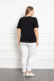Γυναικείο βαμβακερό κοντομάνικο μπλουζάκι με στάμπα  σε μεγάλα μεγέθη  - Μαύρο