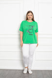 Γυναικείο βαμβακερό κοντομάνικο μπλουζάκι με στάμπα  σε μεγάλα μεγέθη - Πράσινος