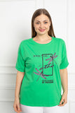 Γυναικείο βαμβακερό κοντομάνικο μπλουζάκι με στάμπα  σε μεγάλα μεγέθη - Πράσινος