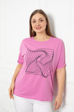Γυναικείο βαμβακερό κοντομάνικο μπλουζάκι με στάμπα  σε μεγάλα μεγέθη - Ροζ