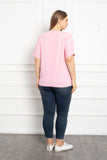 Γυναικείο βαμβακερό κοντομάνικο μπλουζάκι με στάμπα  σε μεγάλα μεγέθη - Απαλό ροζ