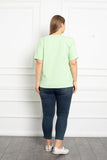 Γυναικείο βαμβακερό κοντομάνικο μπλουζάκι με στάμπα  σε μεγάλα μεγέθη -  Απαλό πράσινο