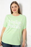 Γυναικείο βαμβακερό κοντομάνικο μπλουζάκι με στάμπα  σε μεγάλα μεγέθη -  Απαλό πράσινο
