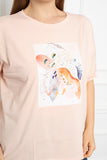Γυναικείο βαμβακερό κοντομάνικο μπλουζάκι με στάμπα  σε μεγάλα μεγέθη-Απαλό πορτοκαλί