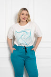 Γυναικείο βαμβακερό κοντομάνικο μπλουζάκι με στάμπα  σε μεγάλα μεγέθη - Summer emotion