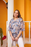 Γυναικεία  μπλούζα από μουσελίνα με κολιέ σε μέγαλα μεγέθη  - Παστέλ
