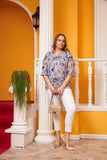 Γυναικεία  μπλούζα από μουσελίνα με κολιέ σε μέγαλα μεγέθη  - Παστέλ