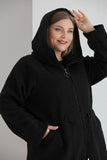 Γυναικείο μακρύ παλτό από μπουκλέ σε μεγάλα μεγέθη - Μαύρο