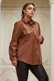 Γυναικείο πουκάμισο δερμάτινη με κουμπιά σε μεγάλα μεγέθη- Καμηλό