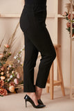 Κομψό παντελόνι με νερβίρ και λάστιχο στη μέση σε μεγάλα μεγέθη-Μαύρο