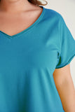 Βαμβακερό μπλουζάκι με λαιμόκοψη V και σκισίματα σε 7 χρώματα σε μεγάλα μεγέθη-Μπλε Γαλάζιο