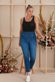 Γυναικείο ψηλόμεσο τζιν παντελόνι σε μεγάλα μεγέθη - Σκούρο Μπλε