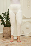 Κομψό παντελόνι με νερβίρ και λάστιχο στη μέση σε μεγάλα μεγέθη - Άσπρο