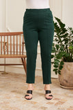 Κομψό παντελόνι με νερβίρ και λάστιχο στη μέση σε μεγάλα μεγέθη- Σκούρο Πράσινο