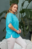 Γυναικείο ανοιξιάτικο πουκάμισο σε μεγάλα μεγέθη  - Τιρκουάζ